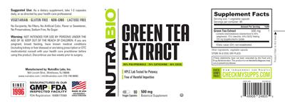 Green Tea Extract 500 mg label