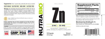 Zinc 30 mg label