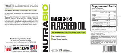 Omega 3-6-9 Flaxseed Oil 1,000 mg label