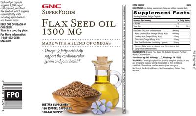 Flax Seed Oil 1300 mg label