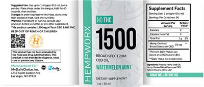 1500 Broad Spectrum CBD Oil Watermelon Mint label