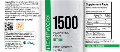 1500 Full Spectrum CBD Oil Natural label