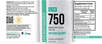750 Broad Spectrum CBD Oil Watermelon Mint label
