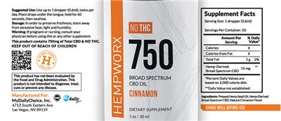 750 Broad Spectrum CBD Oil Cinnamon label