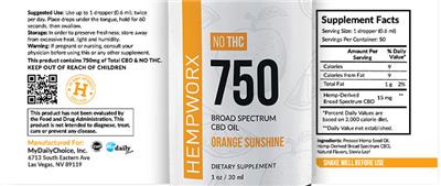 750 Broad Spectrum CBD Oil Orange Sunshine label