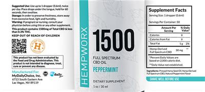 1500 Full Spectrum CBD Oil Peppermint label