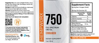750 Full Spectrum CBD Oil Cinnamon label