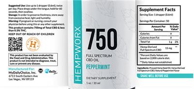 750 Full Spectrum CBD Oil Peppermint label
