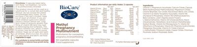 Methyl Pregnancy Multinutrient label
