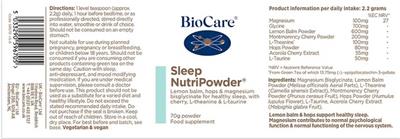 Sleep NutriPowder label
