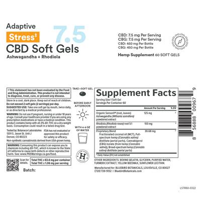 Adaptive Stress CBD Soft Gels 7.5 mg label