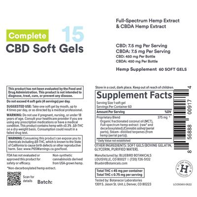 Complete CBD Soft Gels 15 mg label