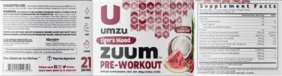 Zuum Pre-Workout Tiger's Blood label