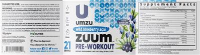 Zuum Pre-Workout Wild Blueberry Acai label