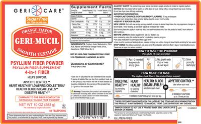 Geri-Mucil Sugar Free Orange Flavor label