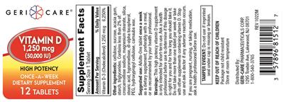 High Potency Vitamin D 1,250 mcg label