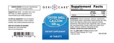 Oyster Shell Calcium 500 mg label