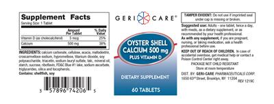Oyster Shell Calcium 500 mg plus Vitamin D label