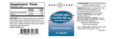 Oyster Shell Calcium 500 mg plus Vitamin D label