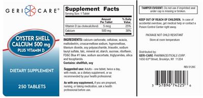 Oyster Shell Calcium 500 mg plus Vitamin D label