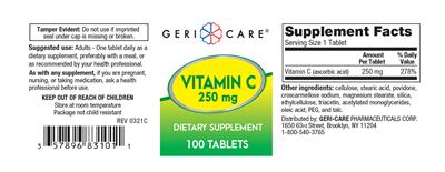 Vitamin C 250 mg label