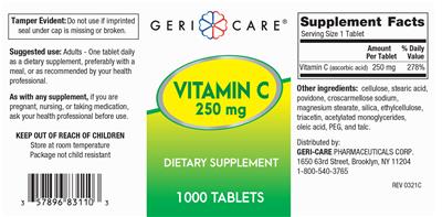 Vitamin C 250 mg label