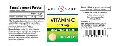 Vitamin C 500 mg label