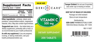 Vitamin C 500 mg label