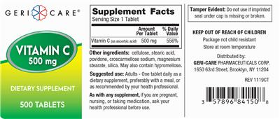 Vitamin C 500 mg label