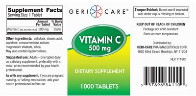 Vitamin C 500 mg label