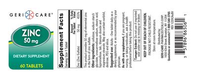 Zinc 50 mg label