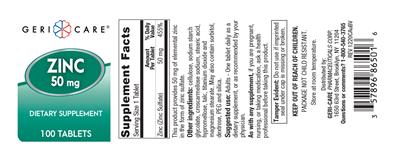 Zinc 50 mg label
