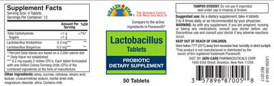 Lactobacillus Tablets label