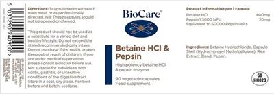 Betaine HCl & Pepsin label