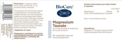 Magnesium Taurate label