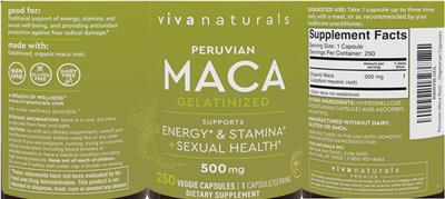 Peruvian Maca 500 mg label