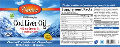 Cod Liver Oil Gems Natural Lemon Flavor label