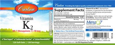 Vitamin K2 MK-7 (Menaquinone-7) 90 mcg label