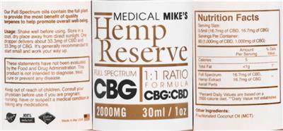 Hemp Reserve CBG 2000 mg label