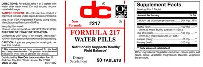 Formula 217 Water Pills label
