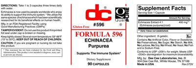 Formula 596 Echinacea Purpurea label