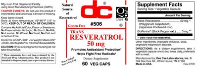 Trans Resveratrol 50 mg label