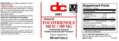 Tocotrienols 100 IU / 100 mg label