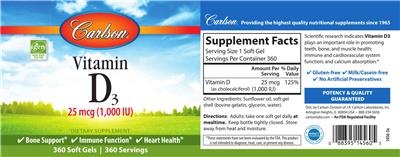 Vitamin D3 25 mcg (1,000 IU) label