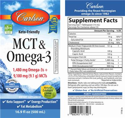 MCT & Omega-3 Natural Lemon Lime Flavor label