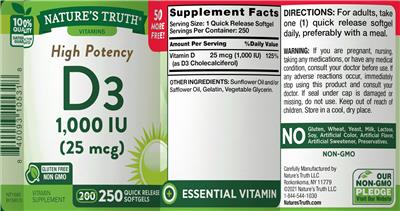 High Potency D3 1,000 IU (25 mcg) label