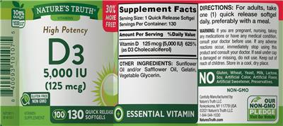 High Potency D3 5,000 IU (125 mcg) label