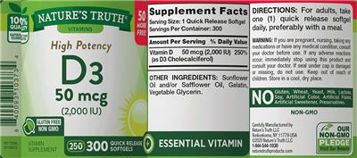 High Potency D3 50 mcg (2,000 IU) label