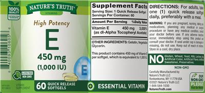 High Potency E 450 mg (1,000 IU) label