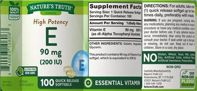 High Potency E 90 mg (200 IU) label